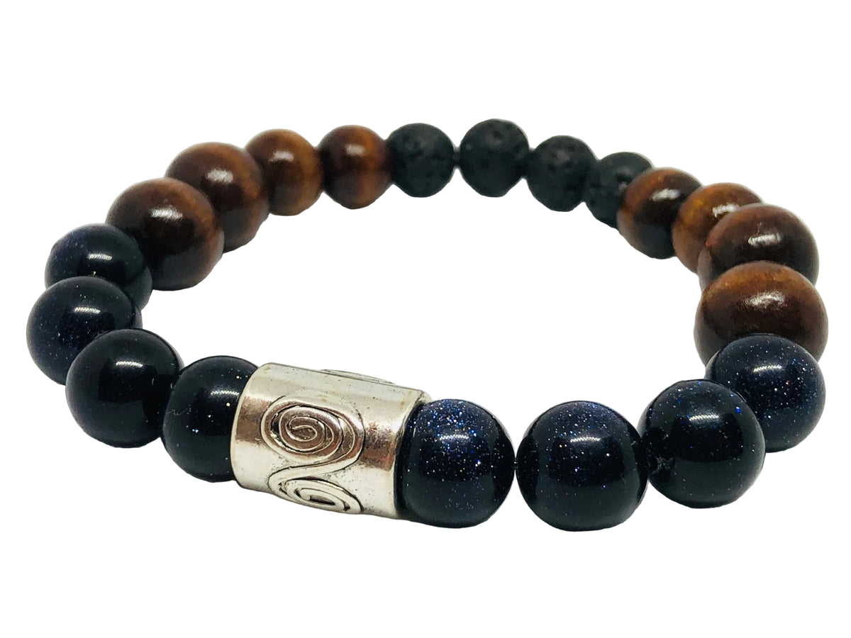 Blue Goldstone Intention Bracelet with Lava Diffuser Beads