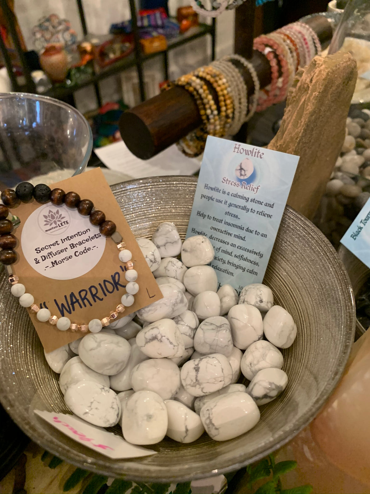"Warrior" Secret Intention Diffuser Bracelet with howlite and lava beads – view 3