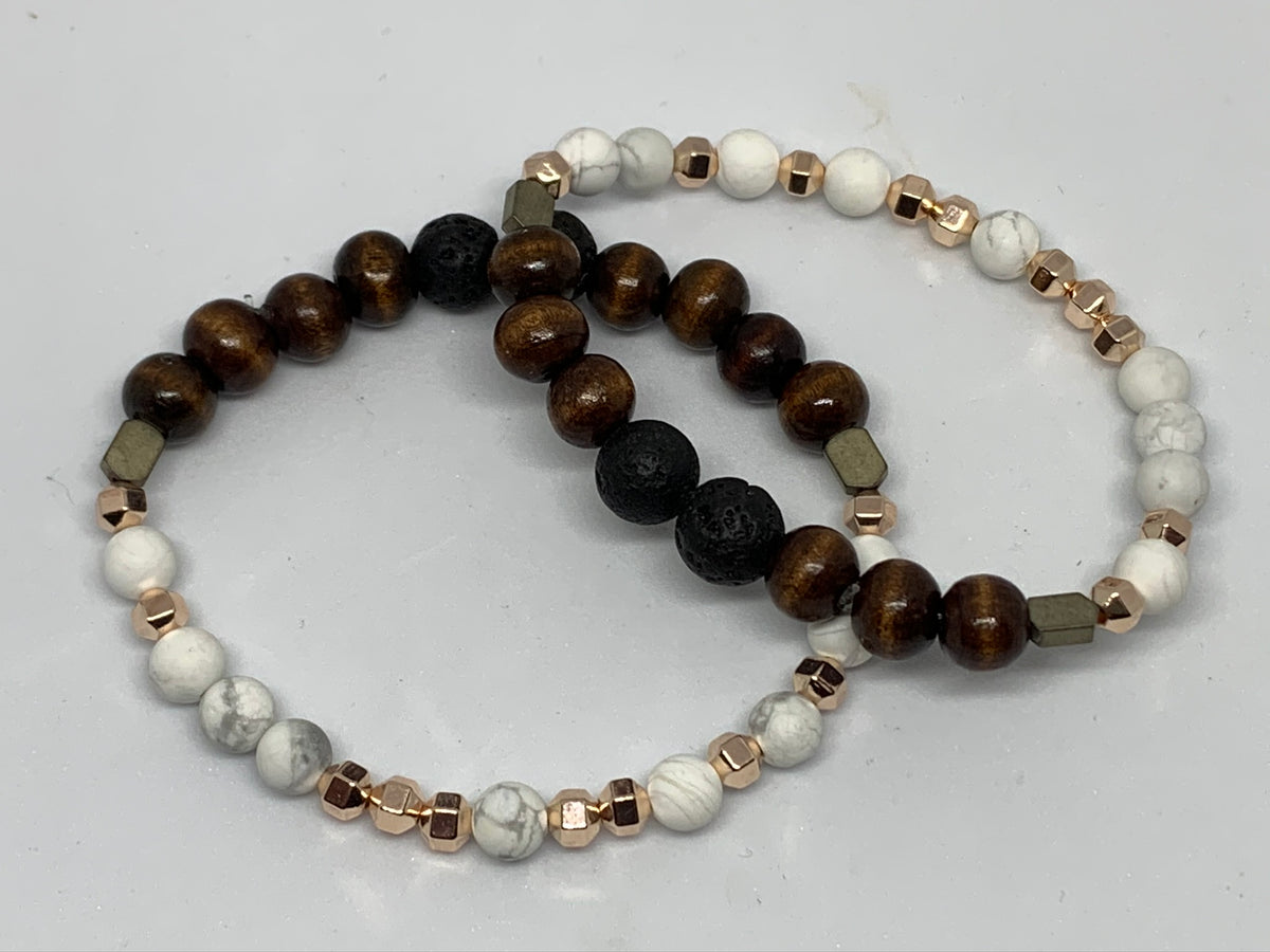 "Warrior" Secret Intention Diffuser Bracelet with howlite and lava beads – view 2