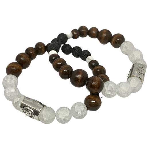 Crystal Quartz Intention Bracelet with Lava Diffuser Beads – view 2